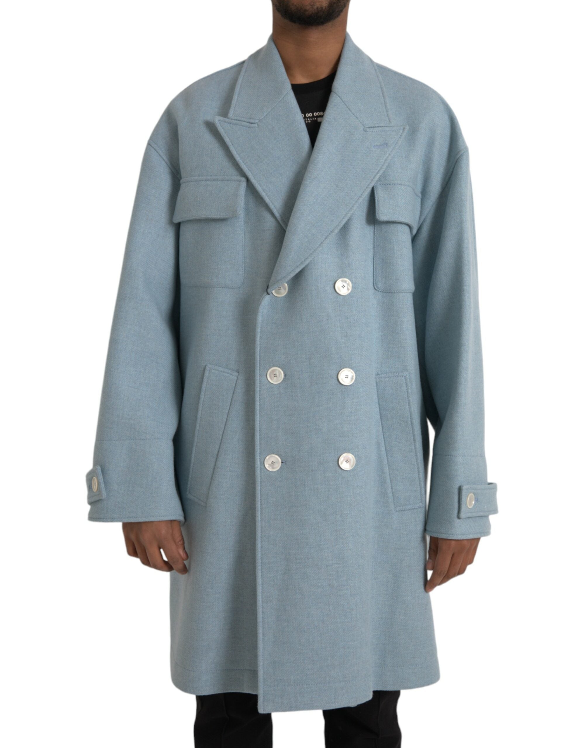 Dolce & Gabbana Blue Double Breasted Trench Coat Jacket In Black