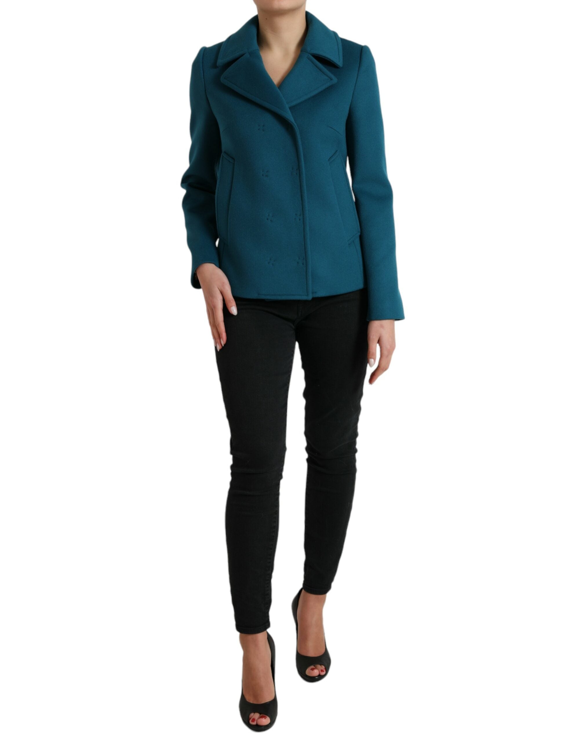 Dolce & Gabbana Blue Trench Wool Cashmere Short Coat Jacket In Green