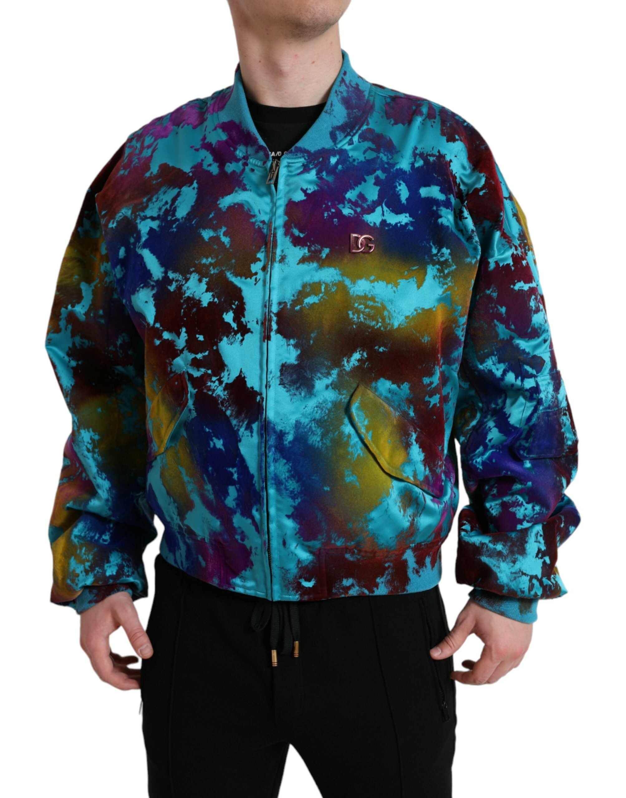 Shop Dolce & Gabbana Multicolor Color Splash Zip Bomber Jacket
