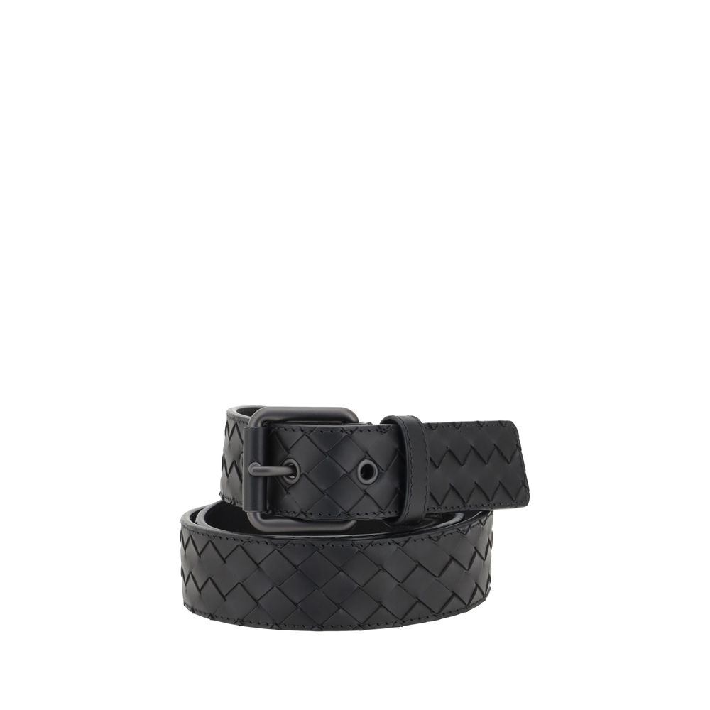 Bottega Veneta Woven Black Belt With Rectangular Bucklefinish