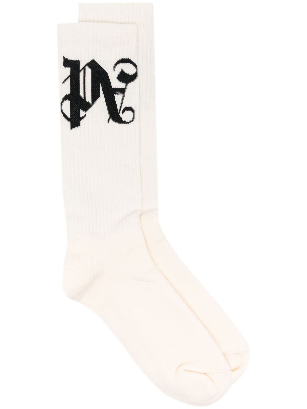 Palm Angels Monogram-jacquard Socks In Black White