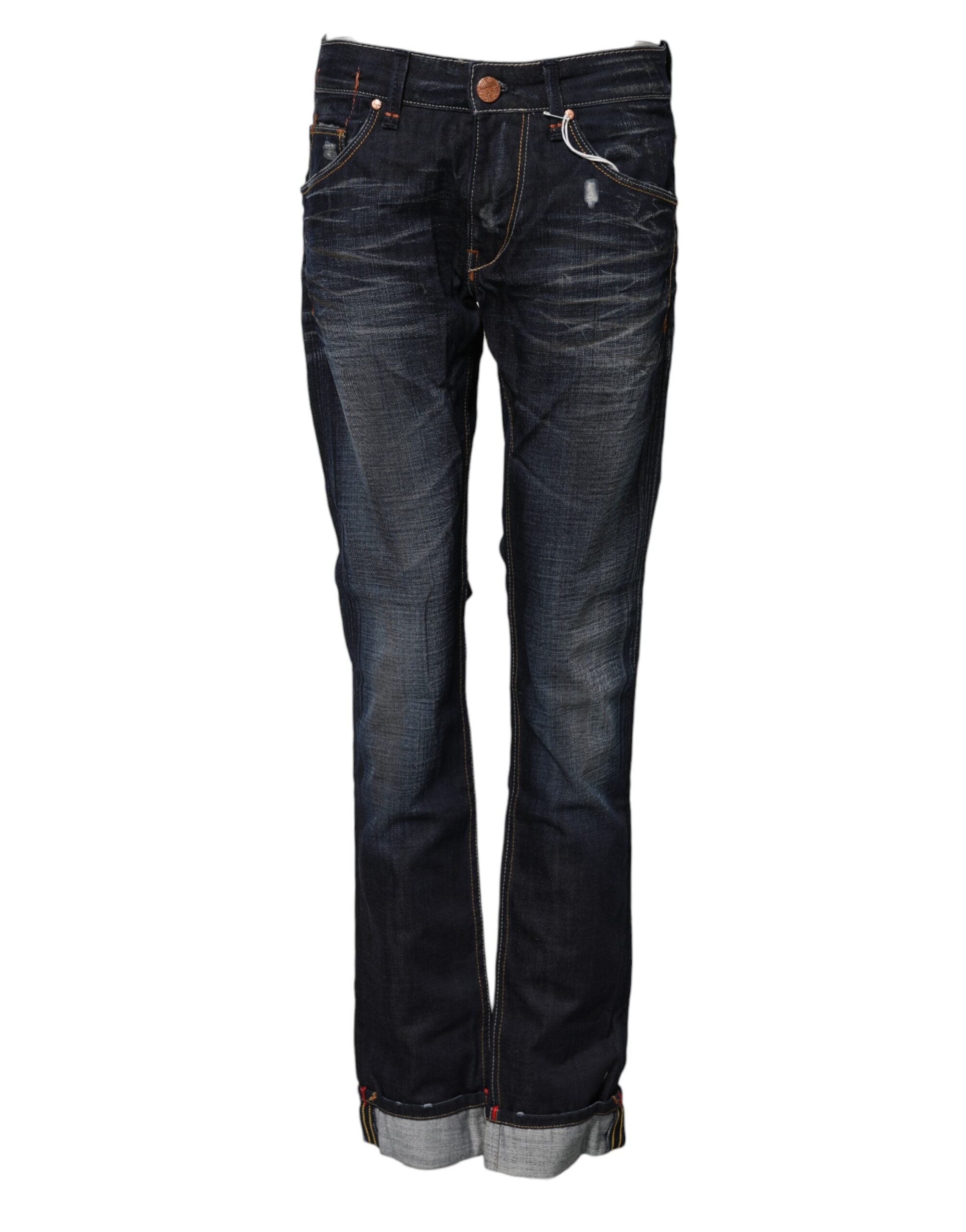 Acht Blue Washed Cotton Mid Waist Flared Denim Jeans In Blue