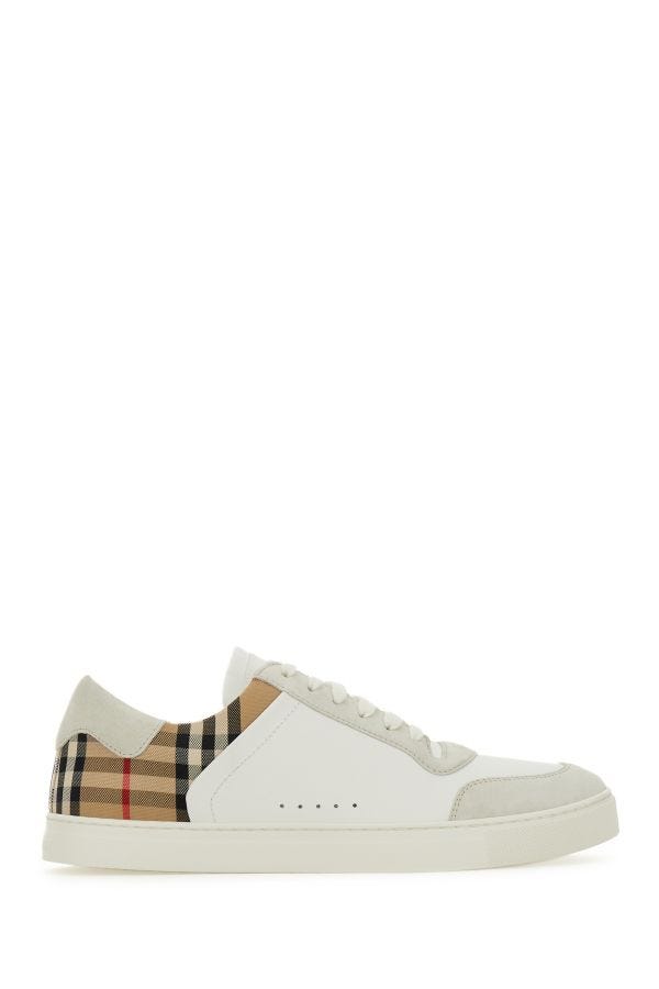 Shop Burberry White Multicolor Calf Leather Sneakers