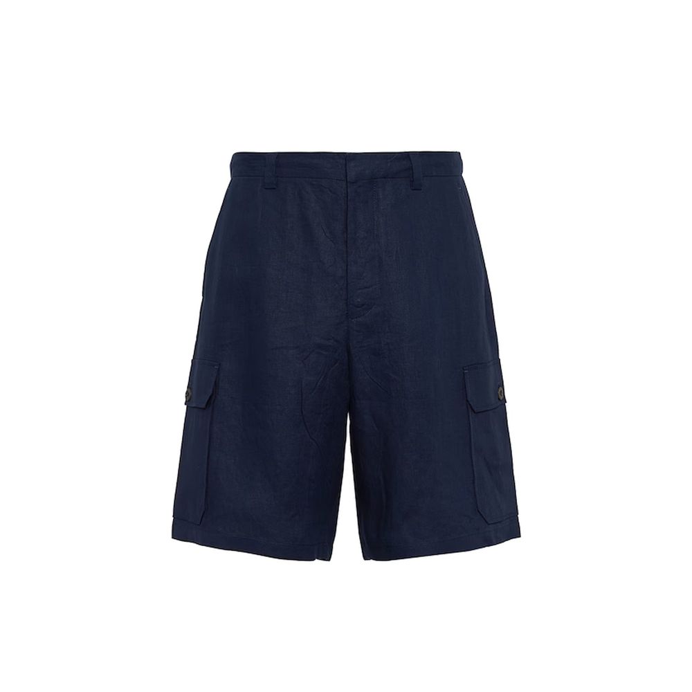 Prada Blue Linen Bermuda Shorts In Blue