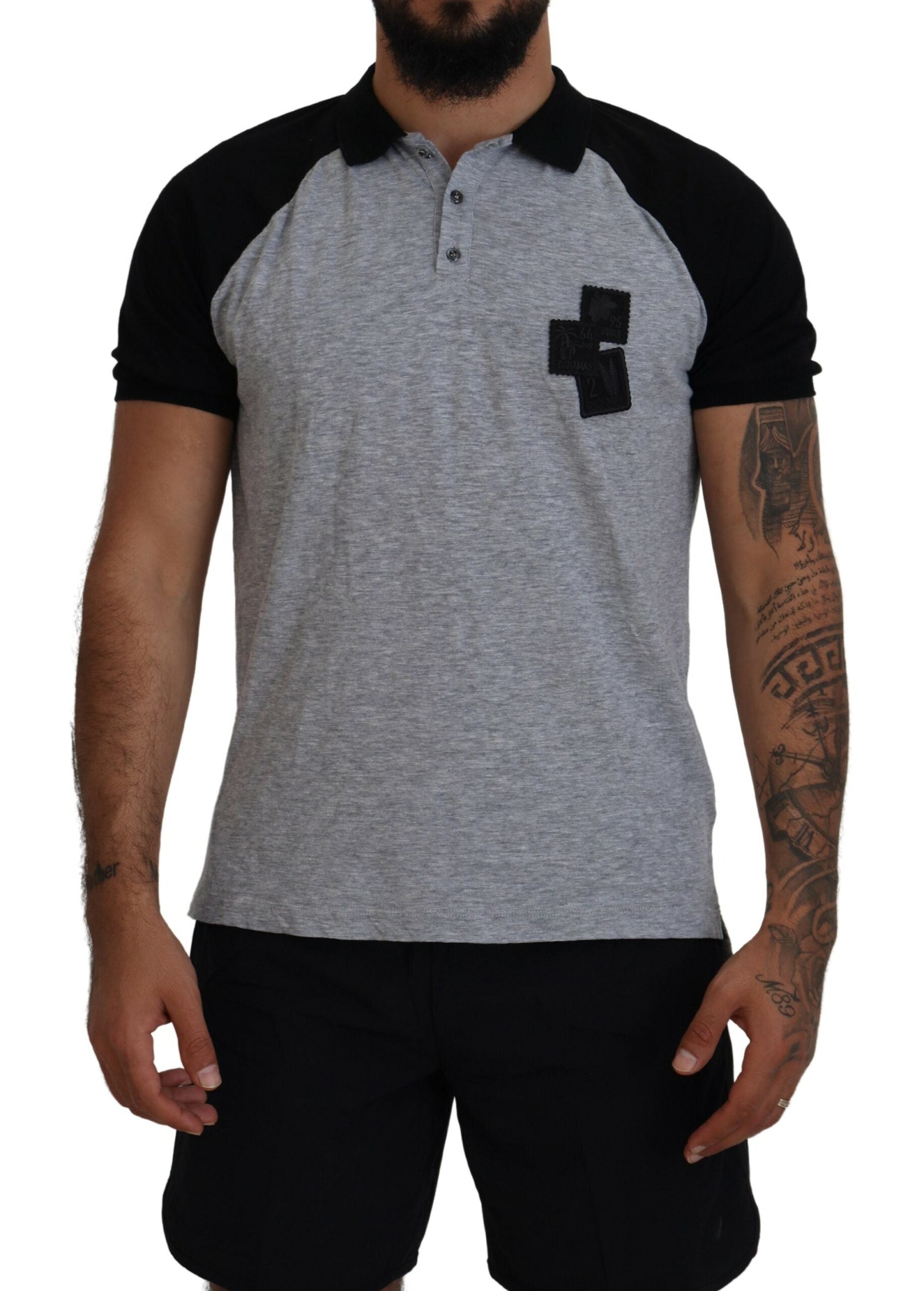 Dsquared² Gray Black Cotton Short Sleeves Collared T-shirt In Blue