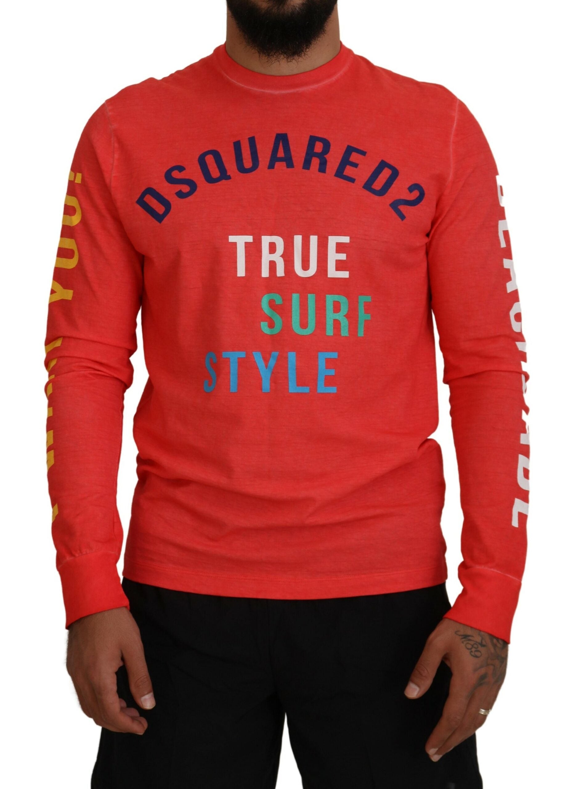 Dsquared² Orange Colorful Print Long Sleeves Top T-shirt In Red