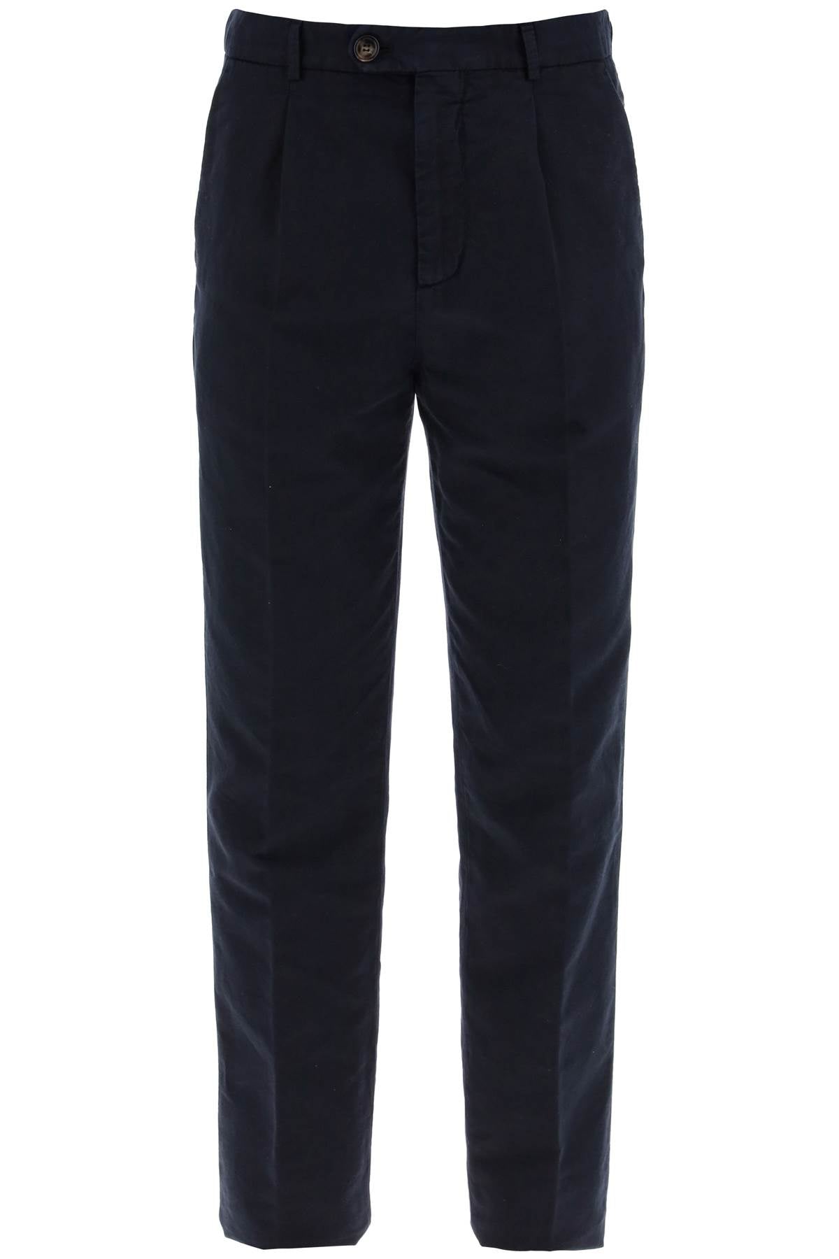 Shop Brunello Cucinelli Linen And Cotton Blend Pants For In Blue