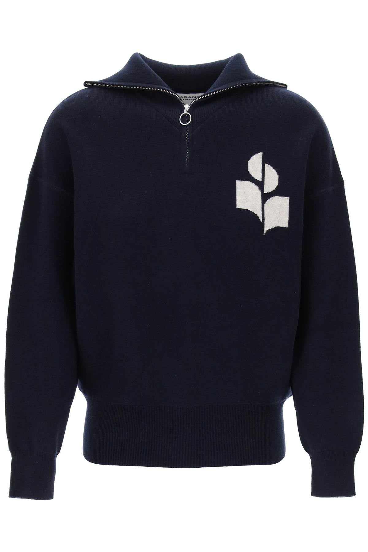 Shop Marant Etoile Isabel  Azra Sweater With Jacquard  Logo In Blue