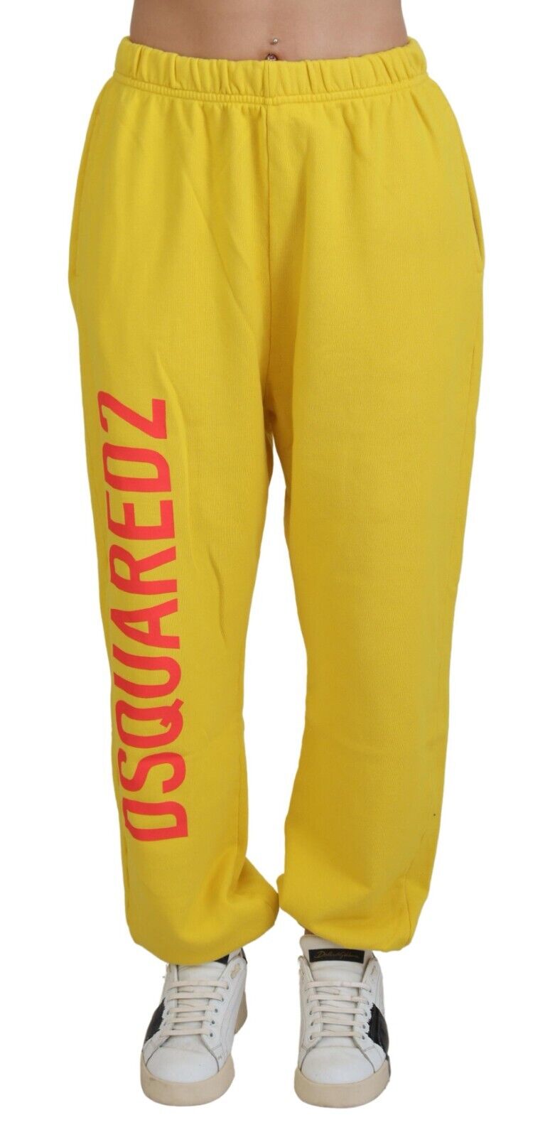 Dsquared² Yellow Mid Waist Logo Print Jogger Trouser Pants