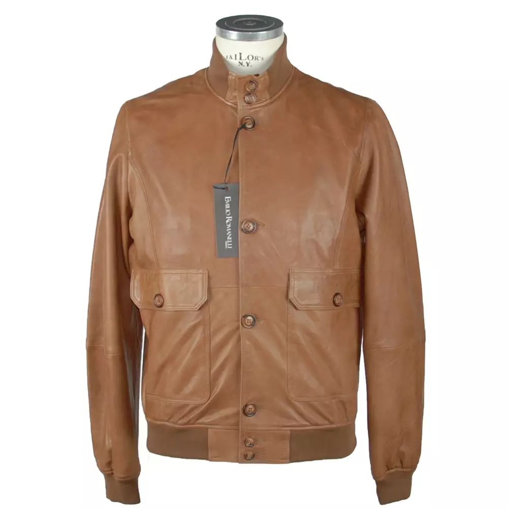 Shop Emilio Romanelli Elegant Brown Leather Jacket For Men