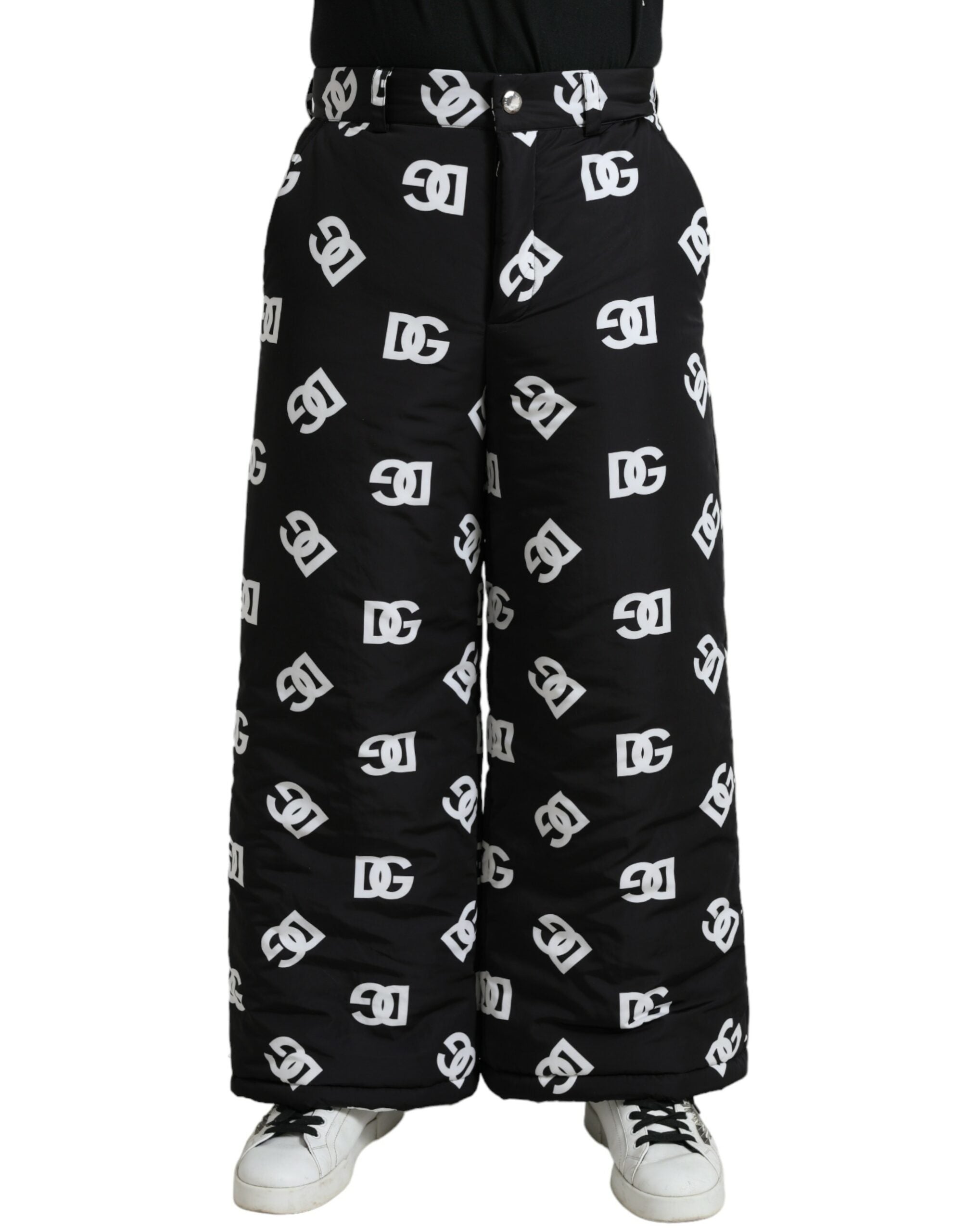 Shop Dolce & Gabbana Black Logo Dg Print Wide Leg Pants