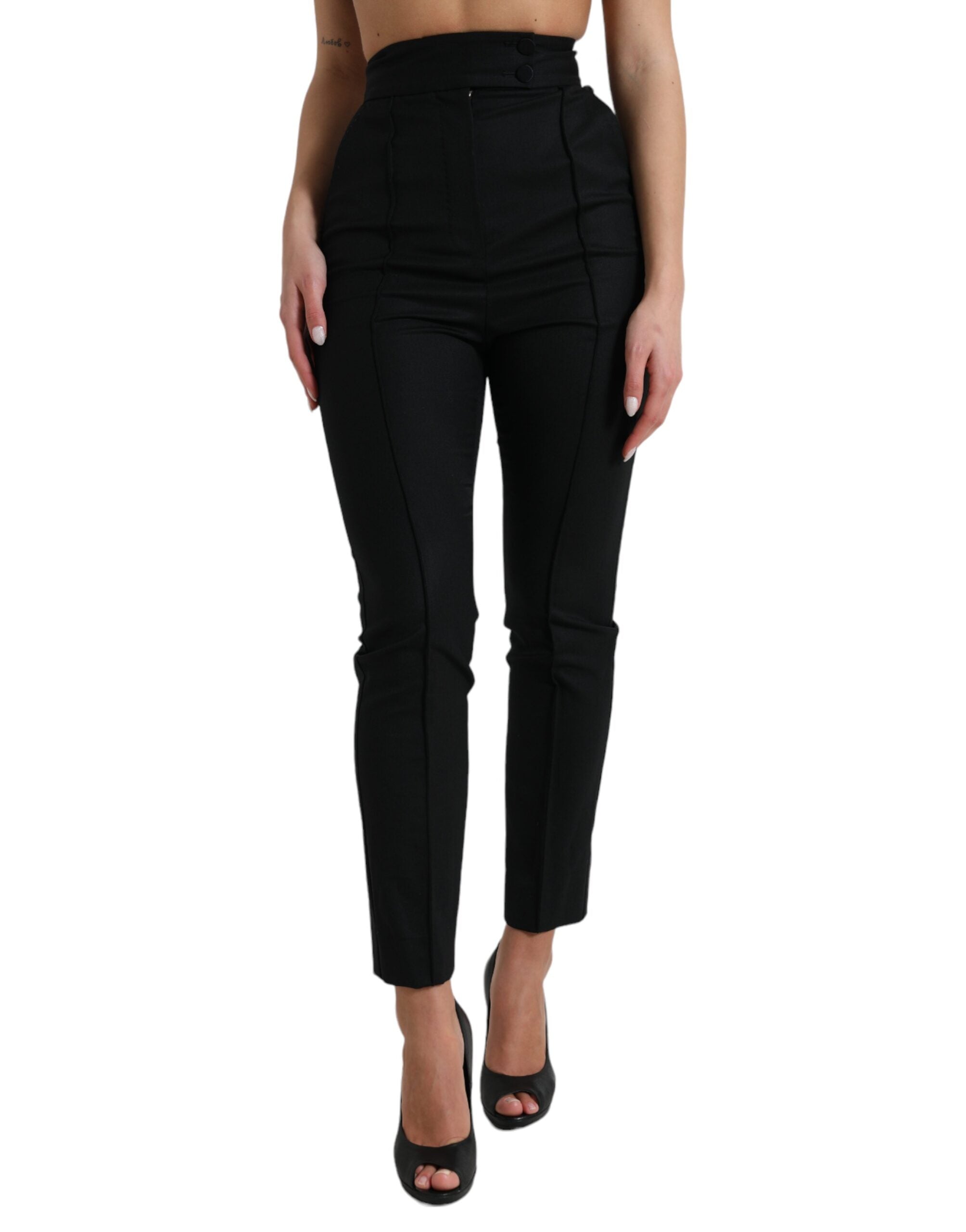 Shop Dolce & Gabbana Black Wool High Waist Tapered Pants