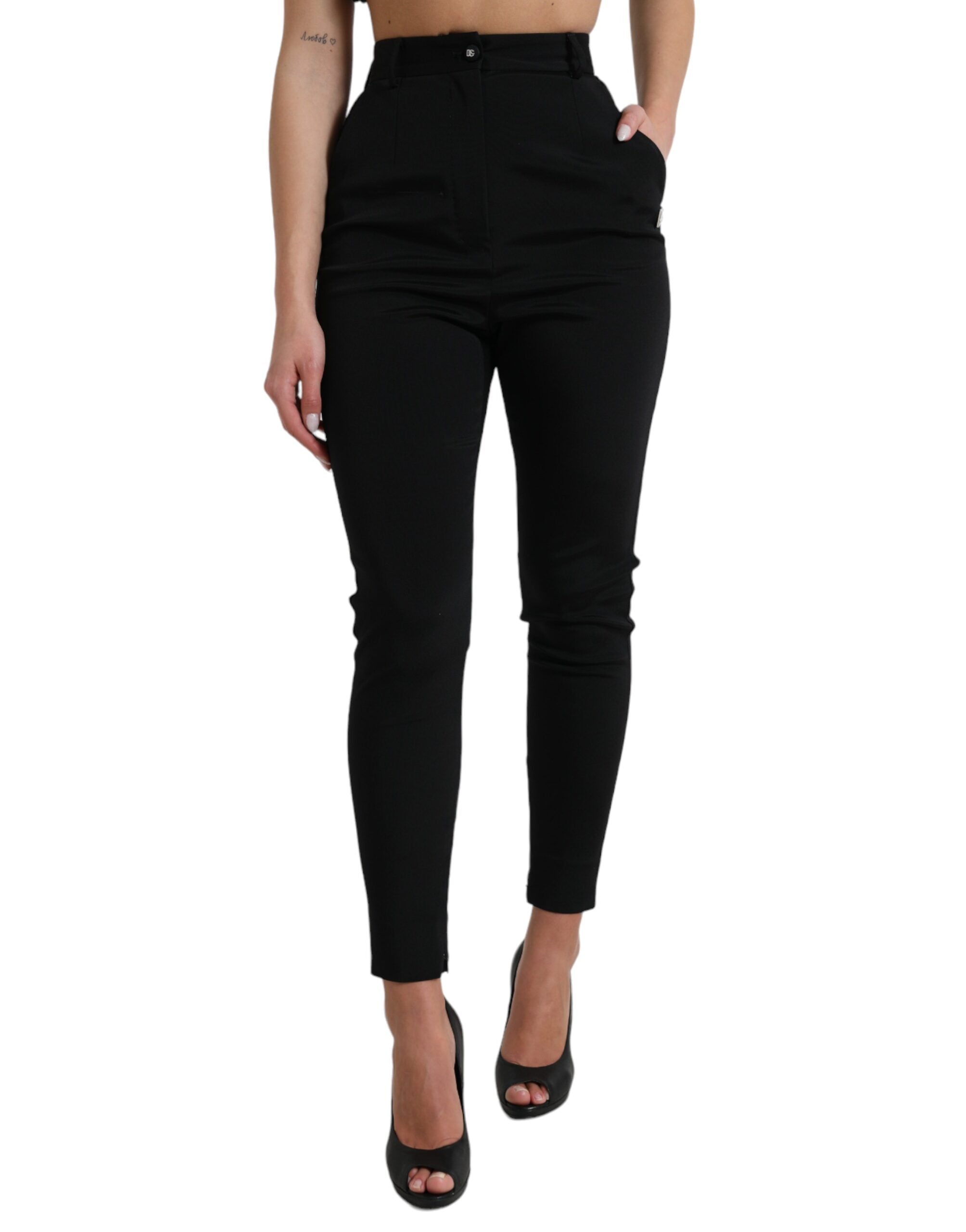 Shop Dolce & Gabbana Black Wool Stretch High Waist Skinny Pants