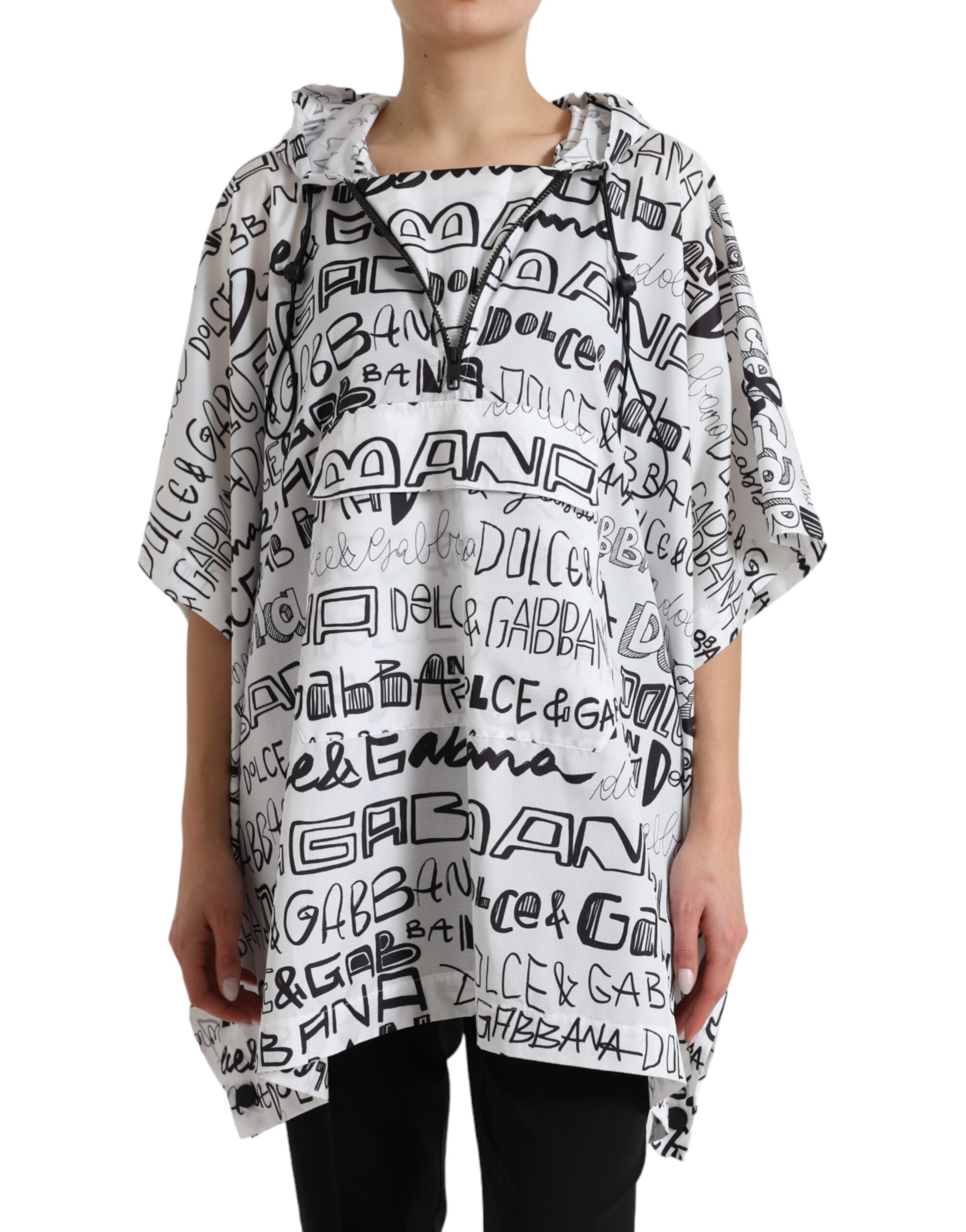 Shop Dolce & Gabbana White Logo Print Hooded Blouson T-shirt Top