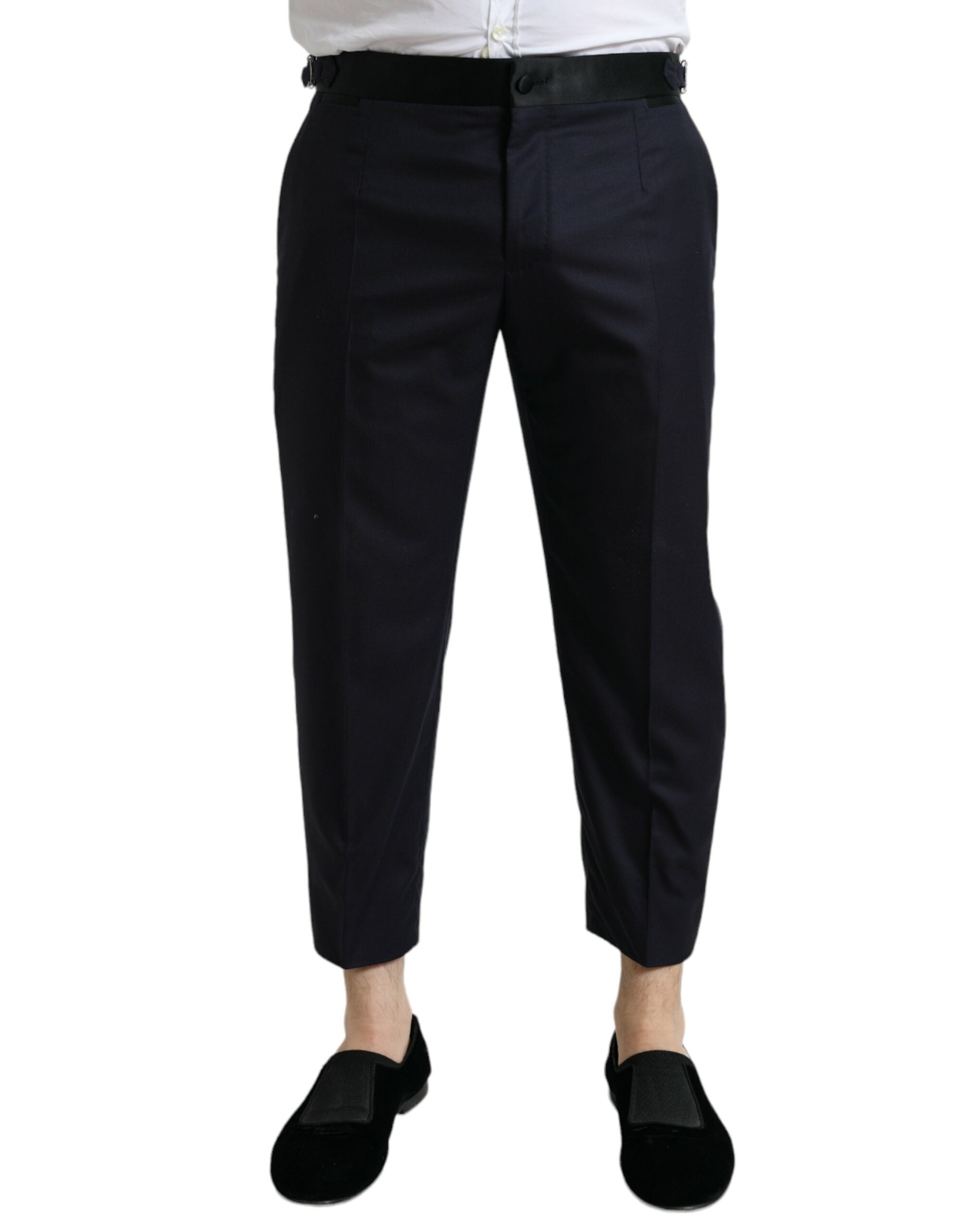 Shop Dolce & Gabbana Blue Wool Cropped Tapered Pants In Red