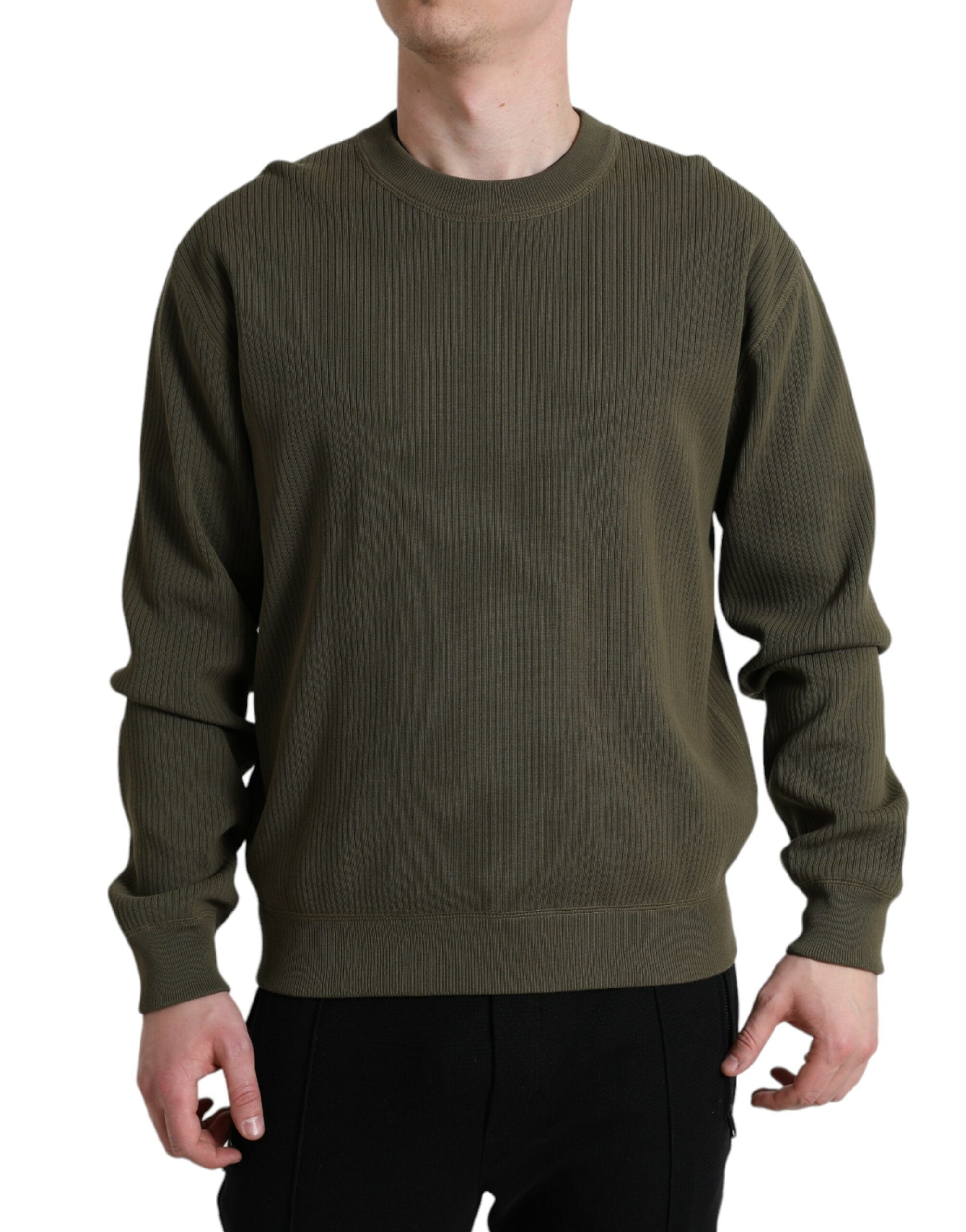 Dolce & Gabbana Green Cotton Crew Neck Men Pullover Sweater - IT48 | M