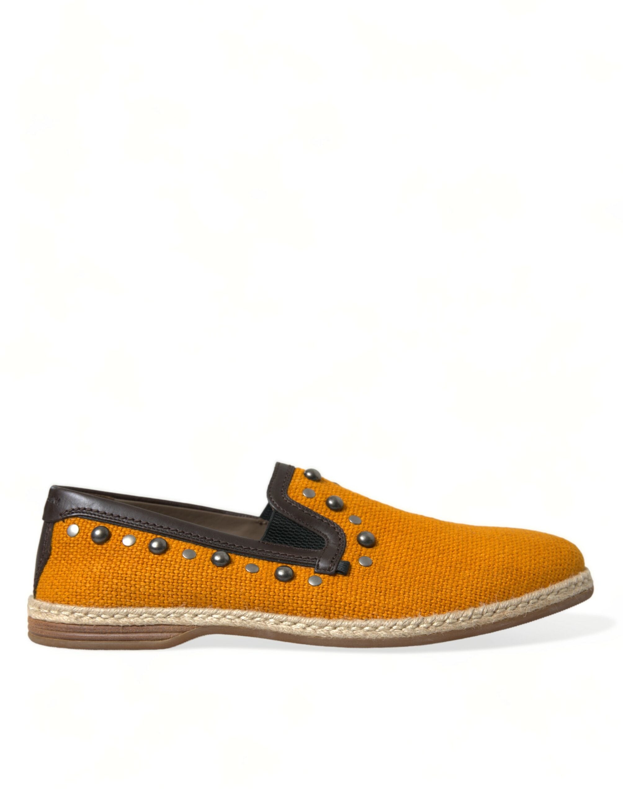 Shop Dolce & Gabbana Orange Linen Leather Studded Loafers Shoes