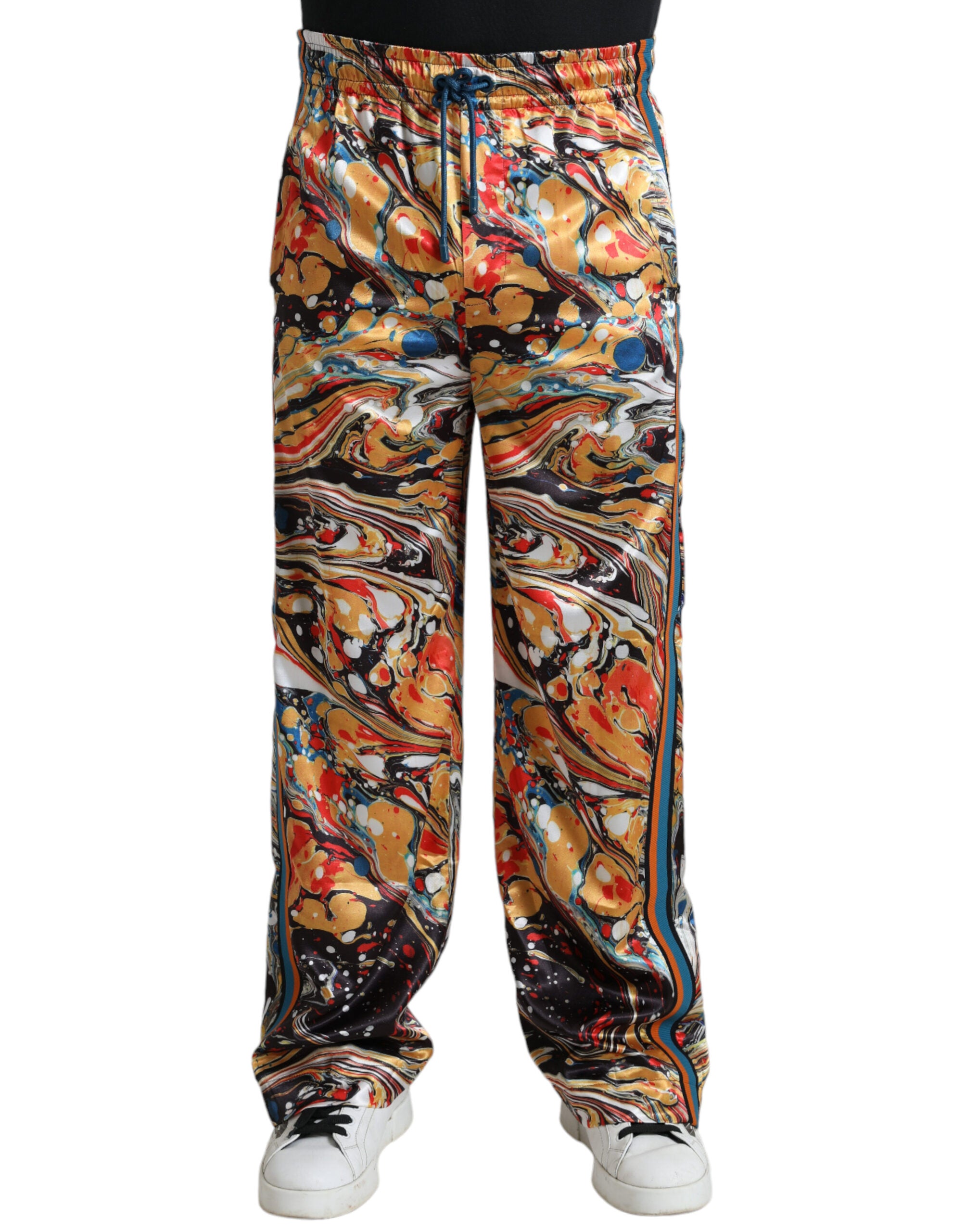 Shop Dolce & Gabbana Multicolor Marble Print Satin Pants