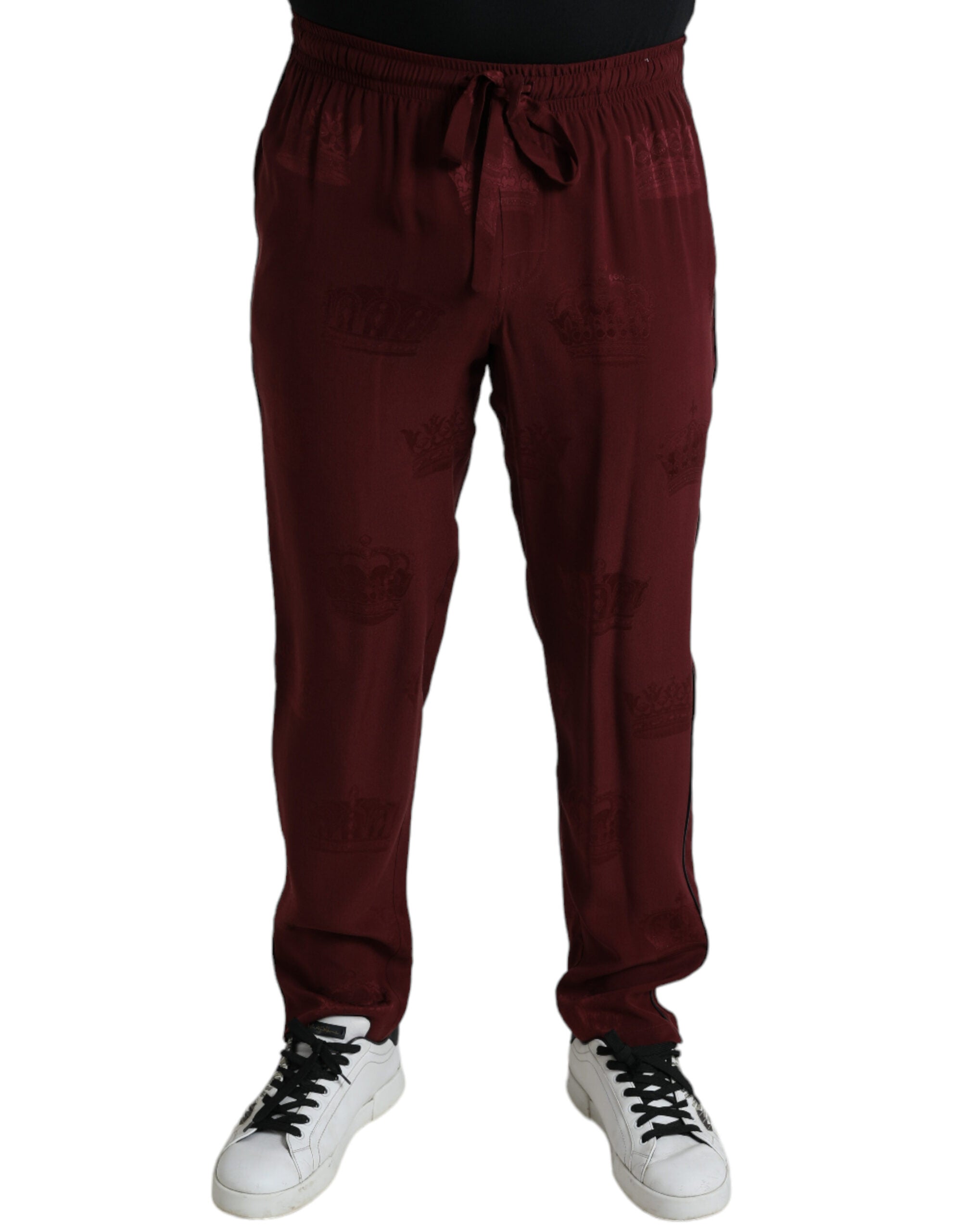 Shop Dolce & Gabbana Maroon Crown Pattern Silk Pajama Pants