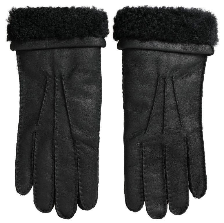 Shop Dolce & Gabbana Black Leather Fur Short Hands Mitten Men Gloves