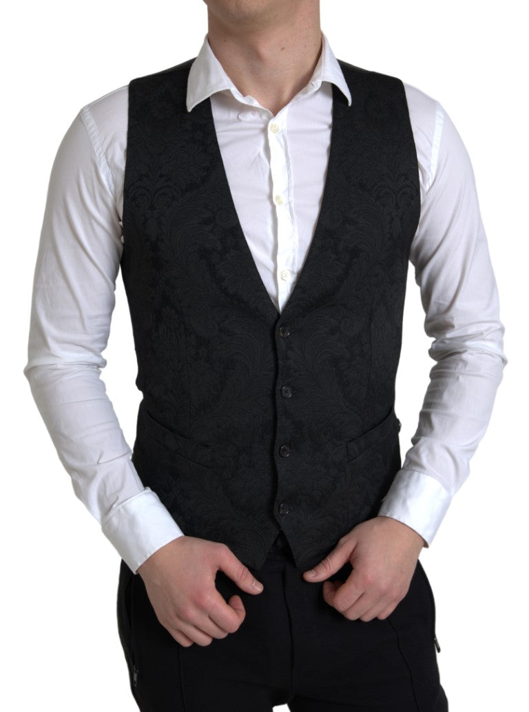 Dolce & Gabbana Black Polyester Waistcoat Formal Men Vest - IT46 | S