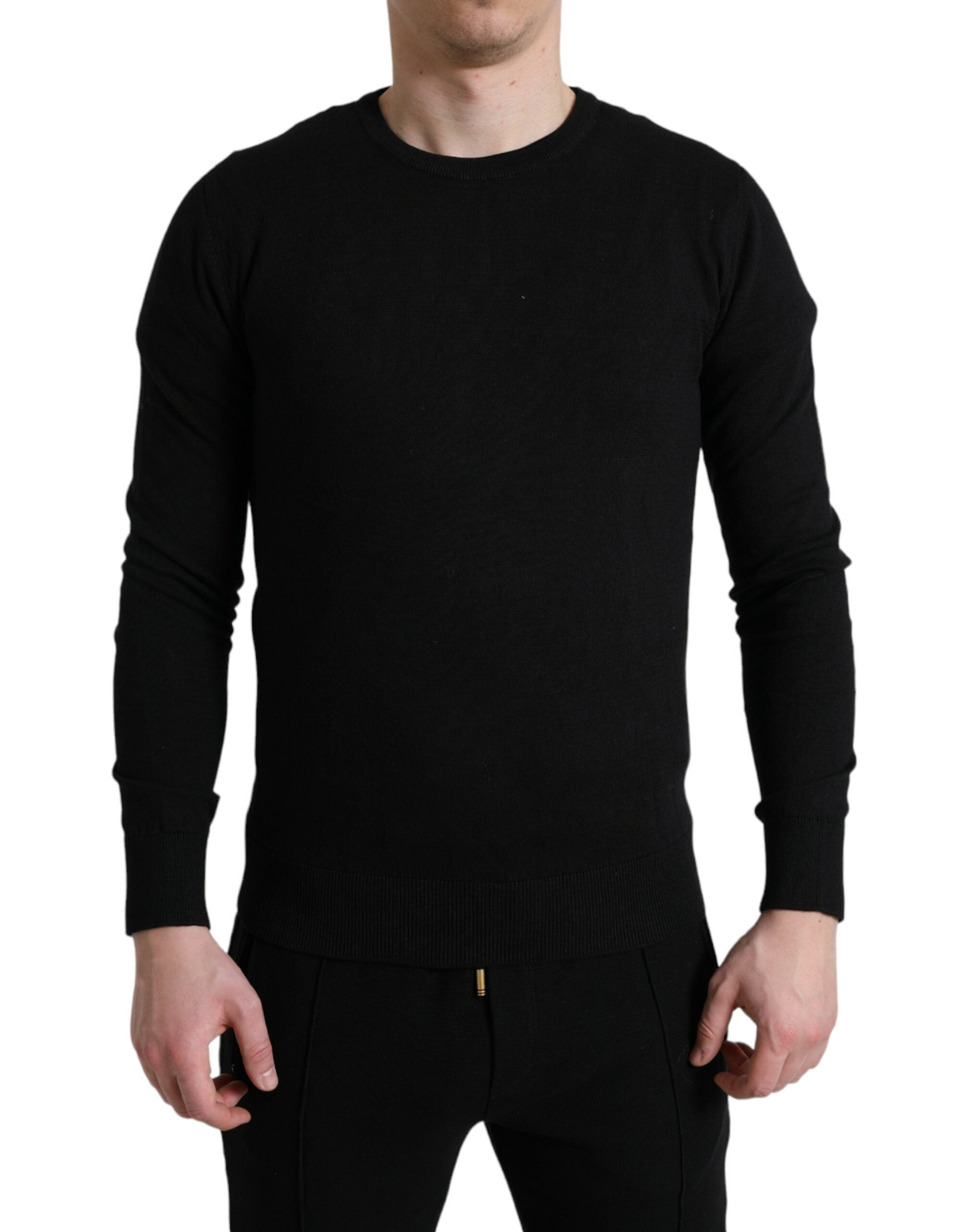 Dolce & Gabbana Black Cotton Crew Neck Men Pullover Sweater - IT48 | M