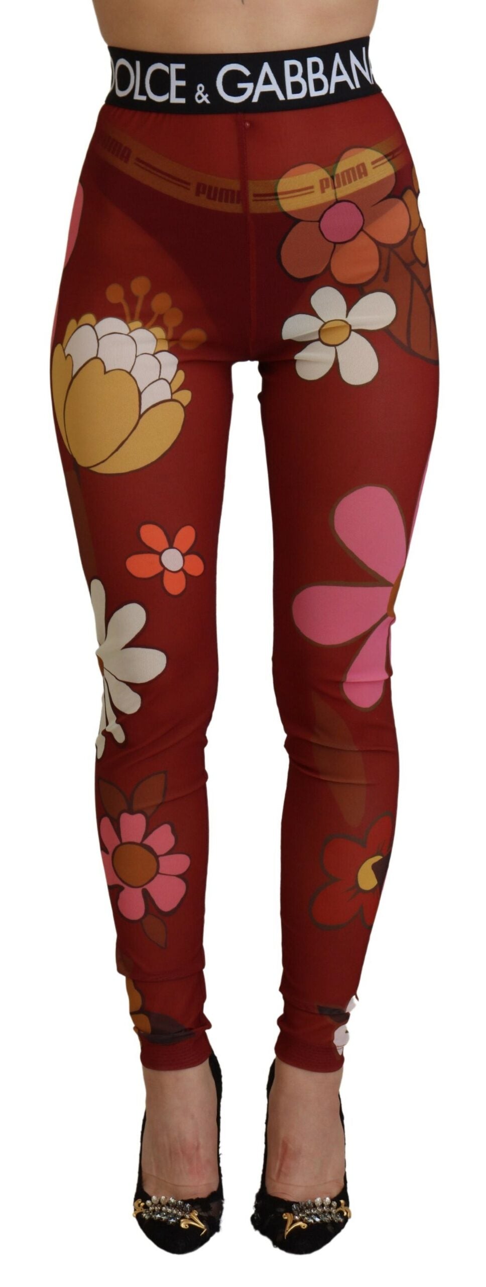 Dolce & Gabbana Red Floral Leggings Stretch Waist Pants - IT44|L