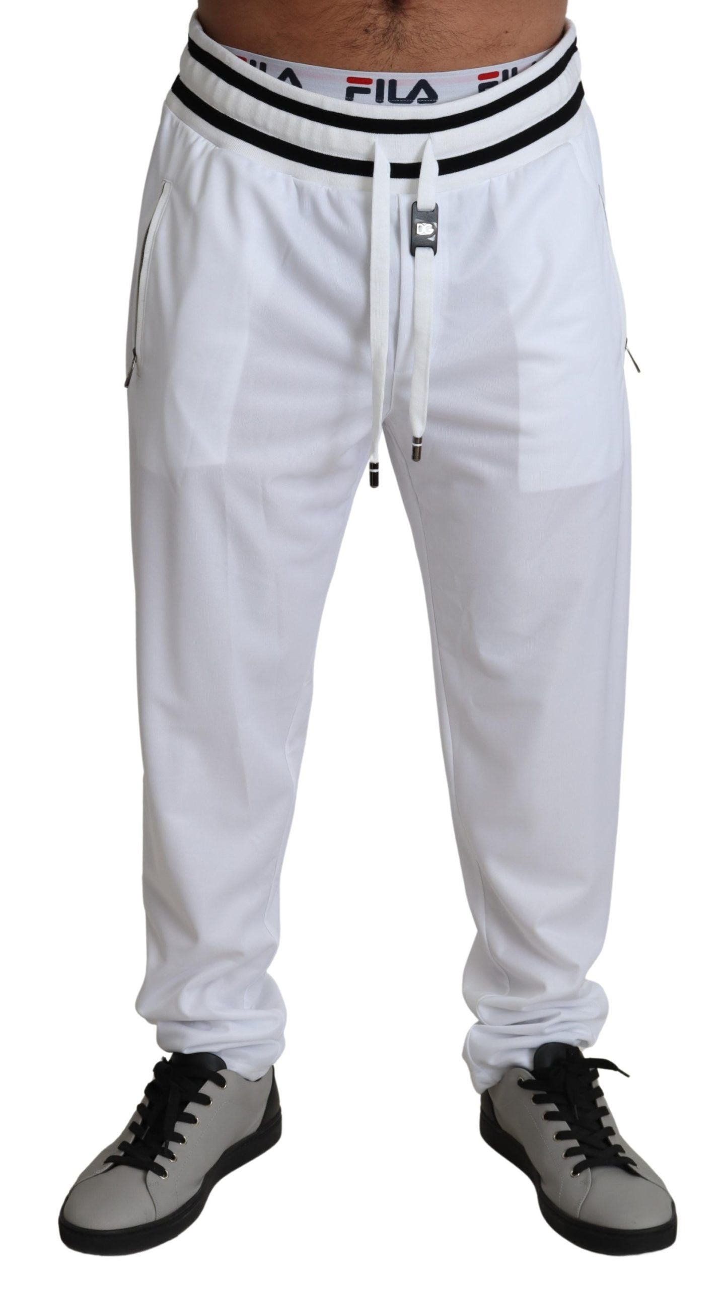 Shop Dolce & Gabbana White Polyester Logo Patch Sweatpants Pants