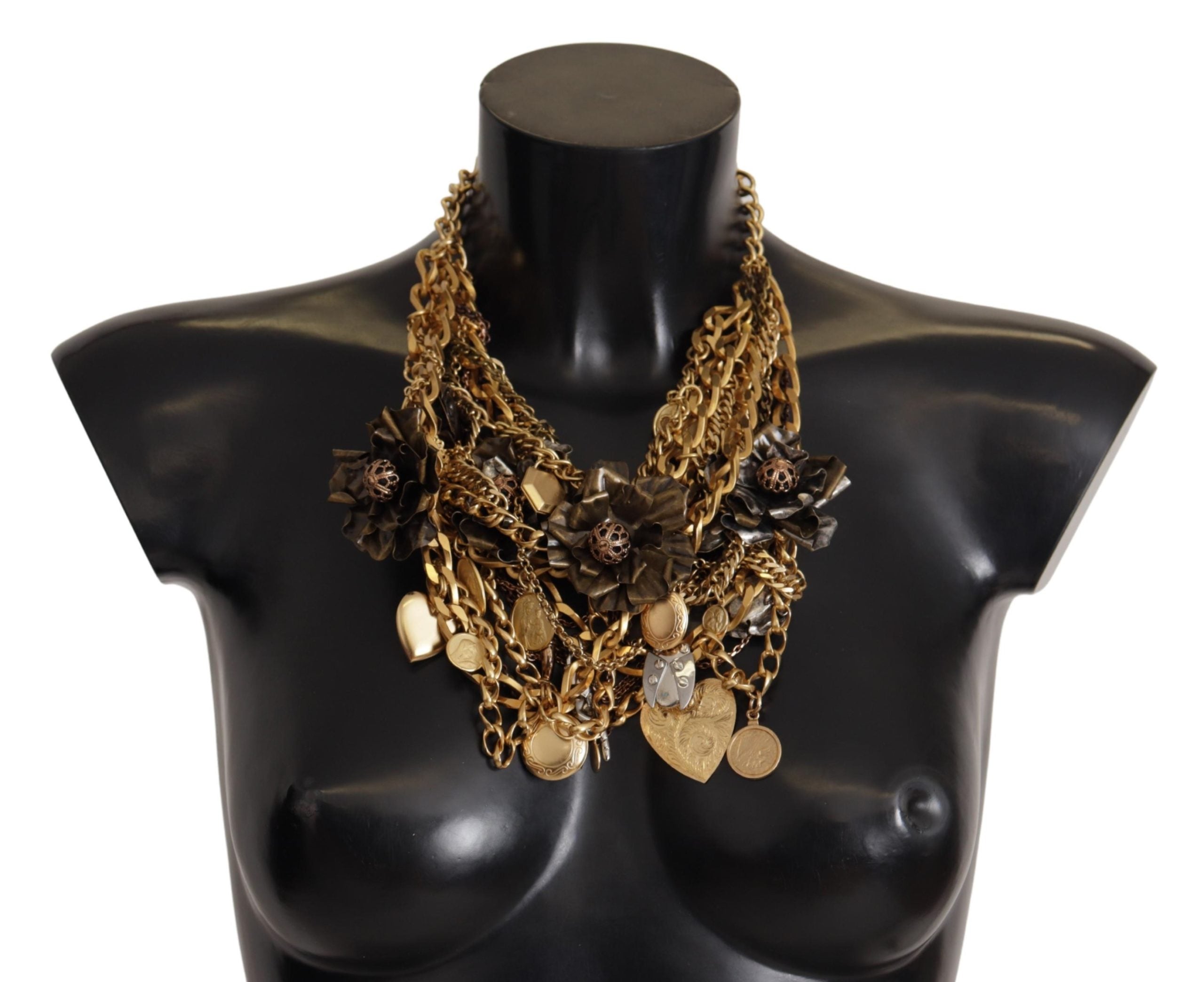 Dolce & Gabbana Gold Brass Sicily Charm Heart Statement Necklace