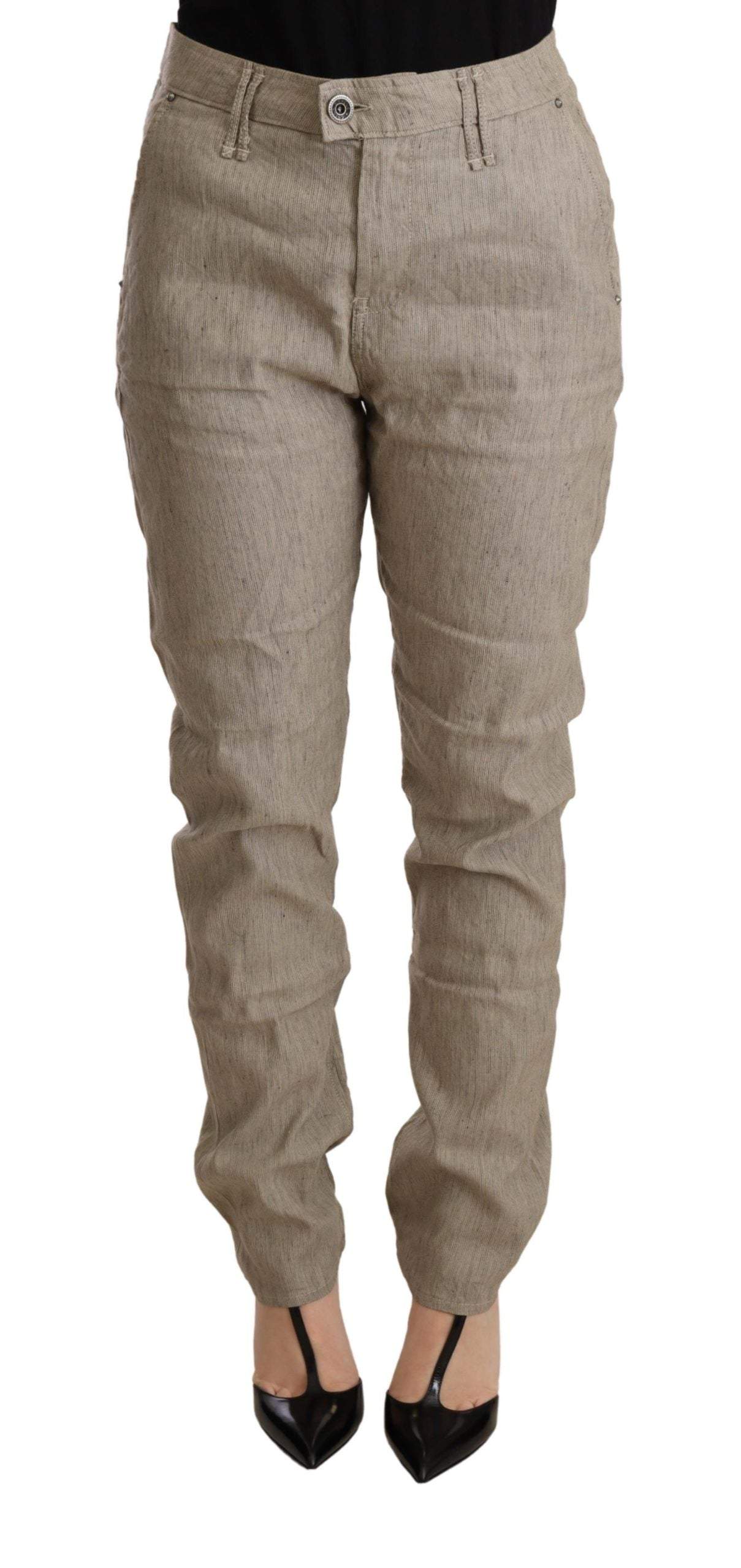 CYCLE Beige Mid Waist Casual Baggy Stretch Trouser - W30