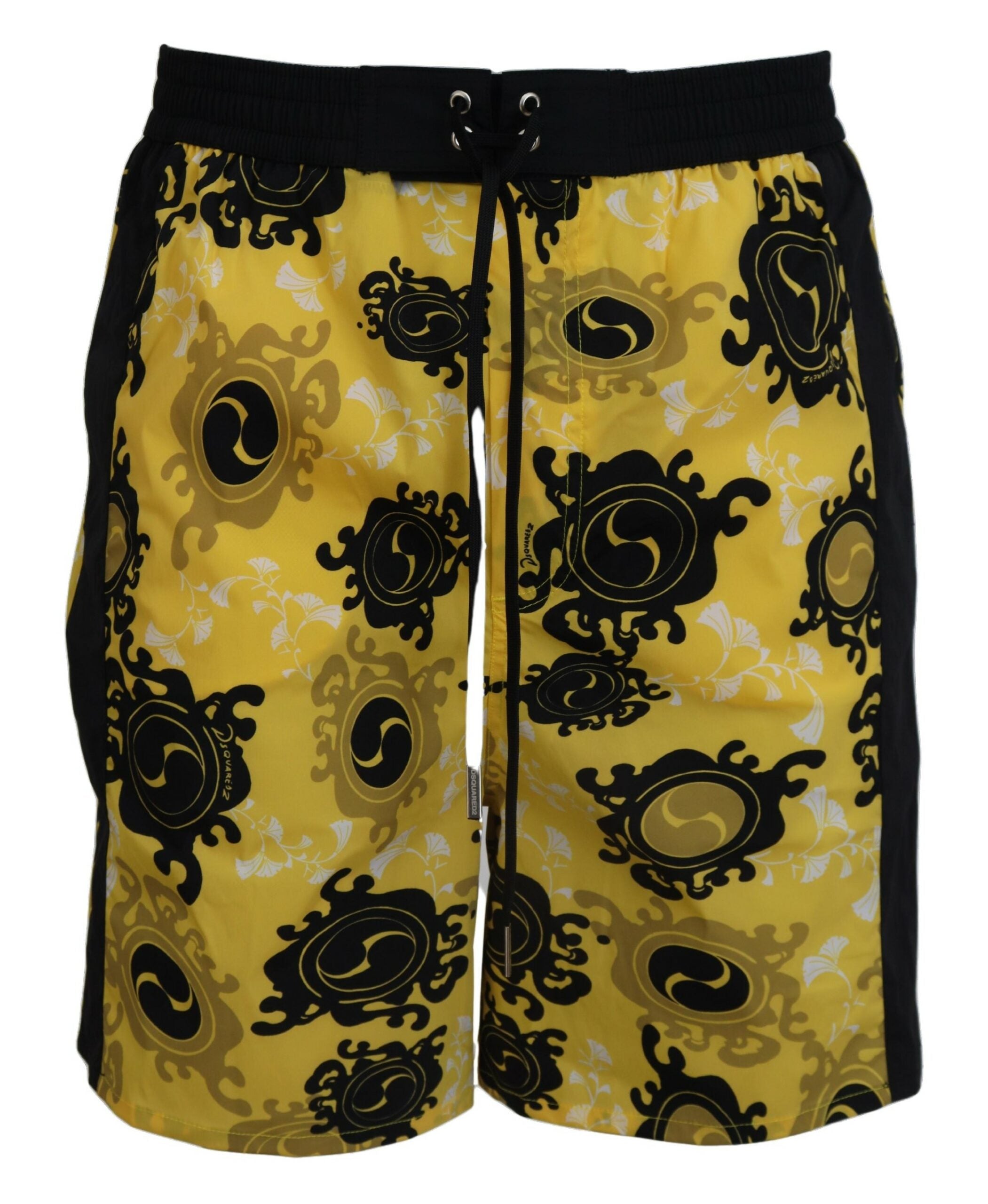 DsquaredÂ² Yellow Black Printed Men Beachwear Shorts Swimwear - IT48 | M