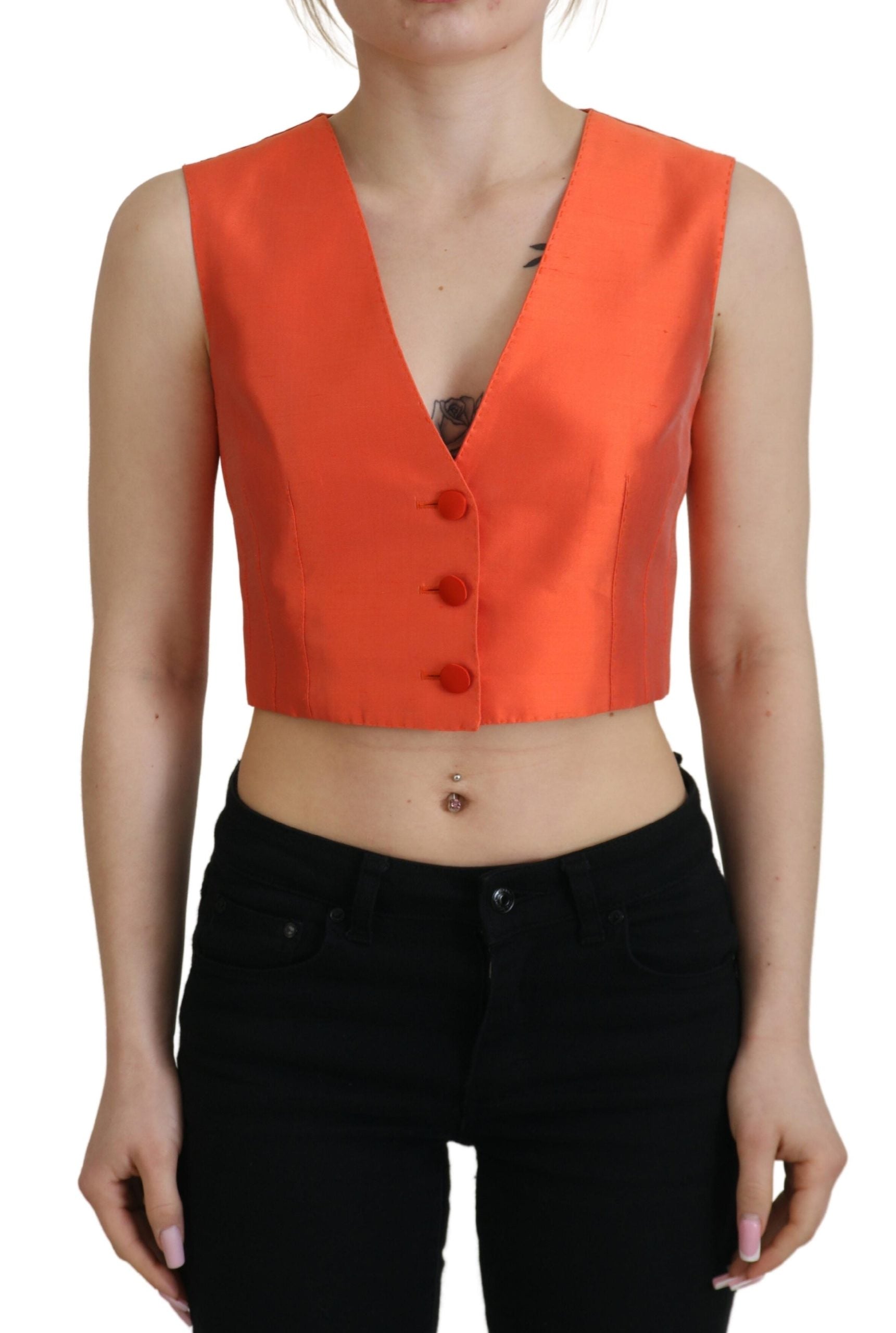 Dolce & Gabbana Orange Sleeveless Waistcoat Cropped Vest Top - IT40|S