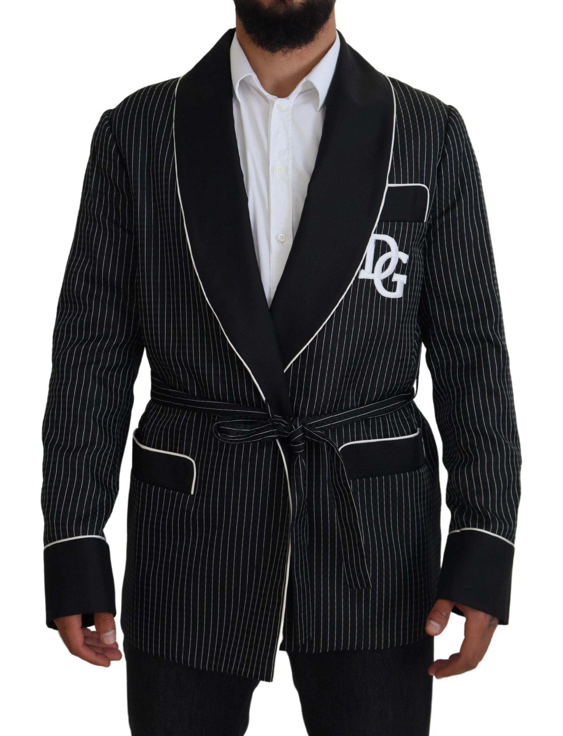 Dolce & Gabbana Black Robe Striped DG Patch Jacket Men Blazer - IT50 | L