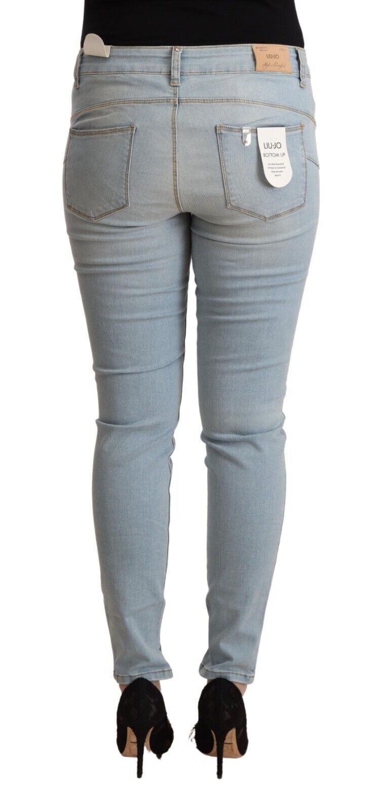 Haz un esfuerzo logo cuenco Liu Jo Light Blue Cotton Mid Waist Slim Fit Denim Jeans – SEYMAYKA