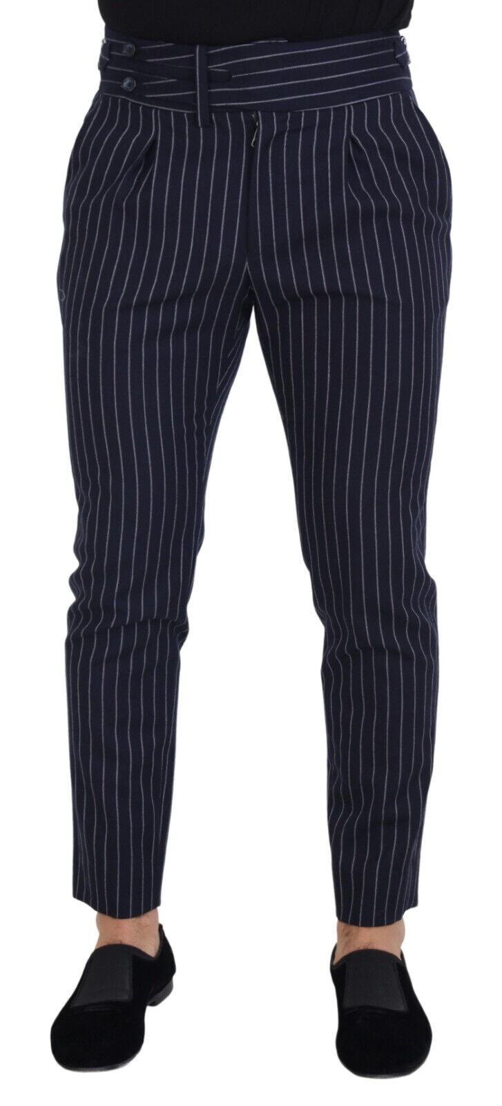 Dolce & Gabbana Blue Wool Striped Men Formal Trouser Pants - IT48 | M