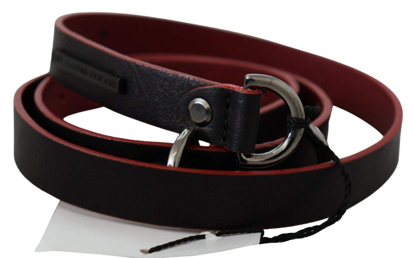 Costume National Black Red Skinny Leather Logo Belt