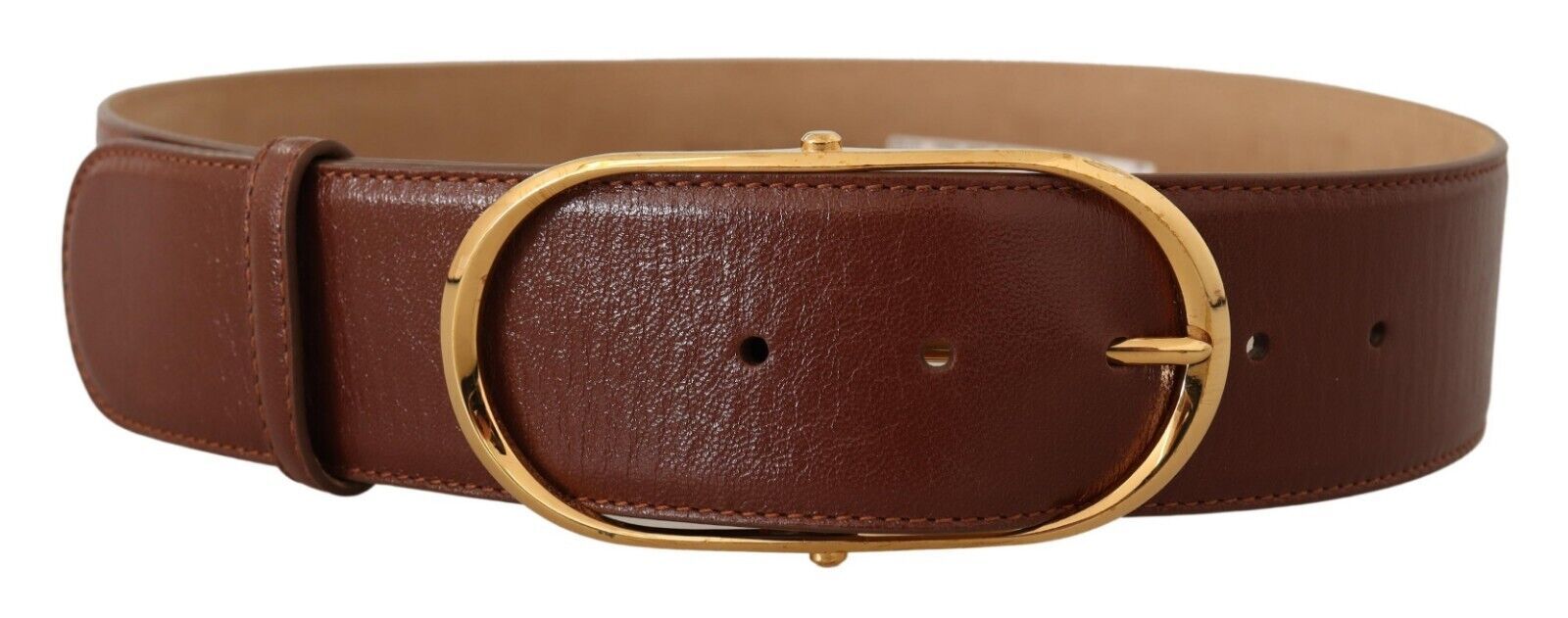 Shop Dolce & Gabbana Brown Leather Gold Metal Oval Buckle Belt