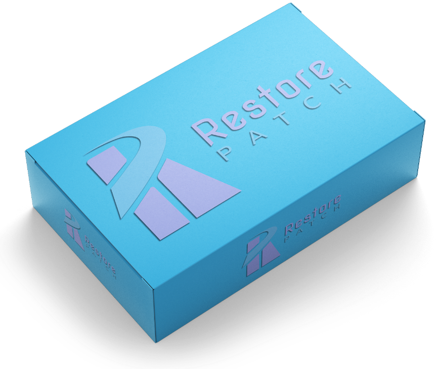 A light blue box of Restore Patch.