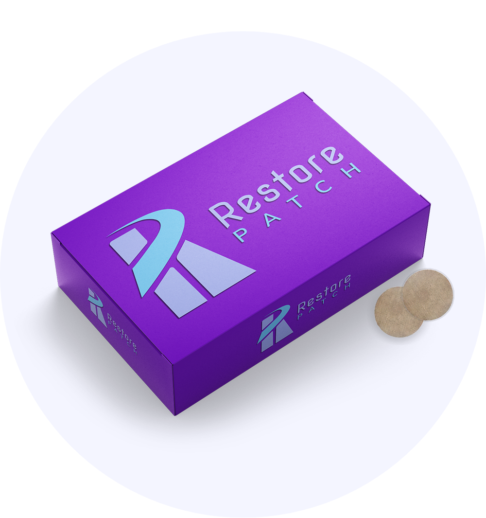 A purple box of Restore Patch Migraine - Headache Patch.