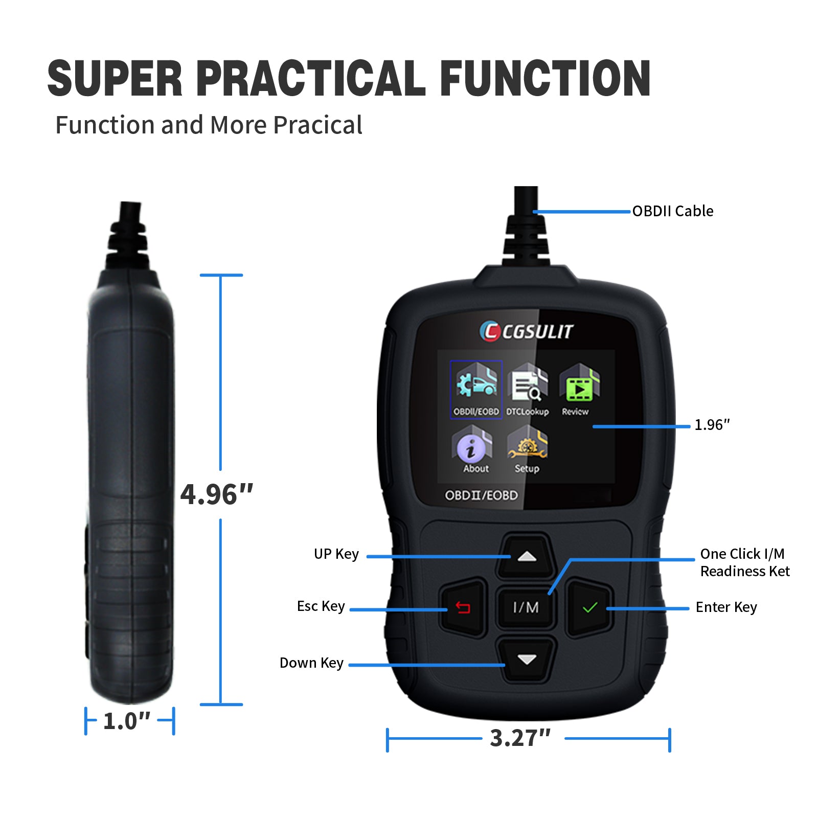 SC204 obd2 scanner's screen and button details.