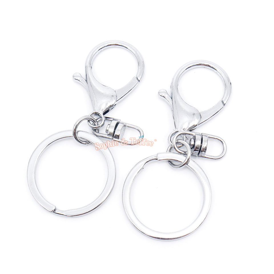 Craftyopia Heart Shape Silver Tone Keyring Chains, 5 x Heart Keyring, Handbag Ring, Craft Supplies, Key Ring Attachments, Heart Keyring Clip