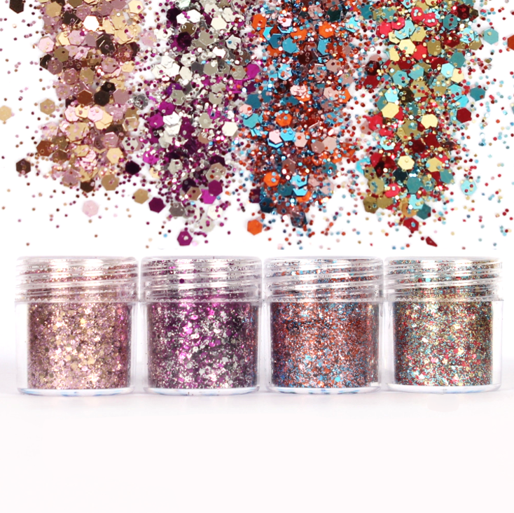 Classy Metallic Colours Hexagon Glitter Set, Assorted Confetti Glitters, Resin Filling Material