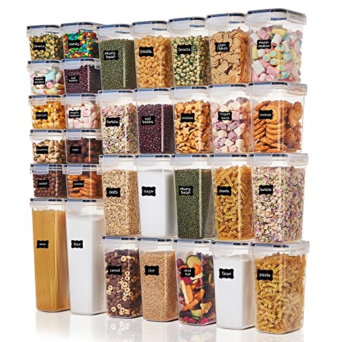 PRAKI Airtight Food Storage Container Set - 16 Pcs, BPA Free Plastic Dry Food  Canisters for Kitchen Pantry Organization and Storage Ideal for Cereal,  Flour & Sugar - Labels, Marker(Black) 