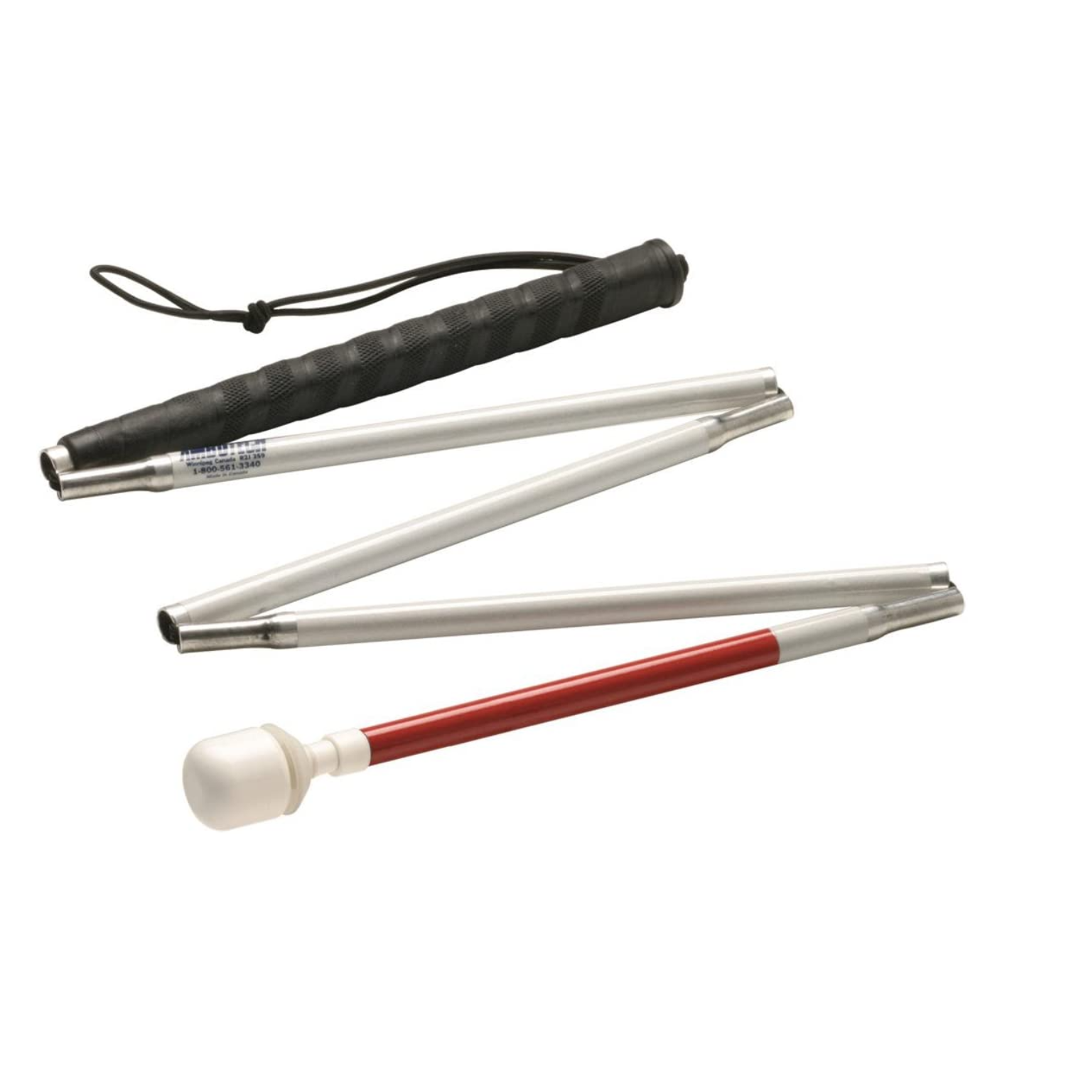 MonMed Red and White Folding Mobility Cane with Marshmallow Tip