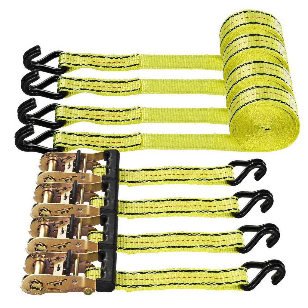 Partsam Heavy Duty Ratchet Cargo Tie Down Straps, 3000lbs Break Strength - (4) Heavy Duty 1.5inch x 15' Cargo Tiedowns with Steel Dual J-Hooks for Moving, Hauling, Motorcycles, Securing Cargo (Yellow)