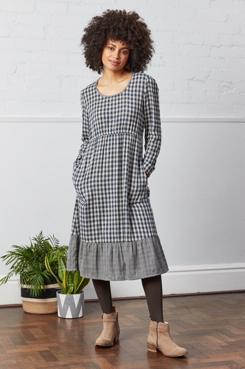 Cotton Checked Midi Dress