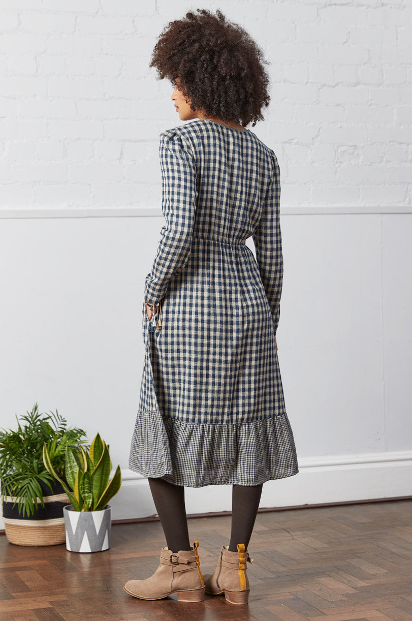 Cotton Checked Midi Dress