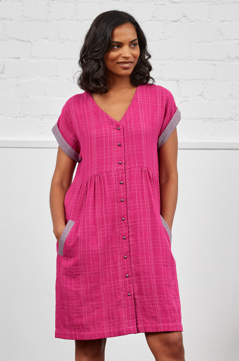 Cotton Double Check Tunic Shirt Dress