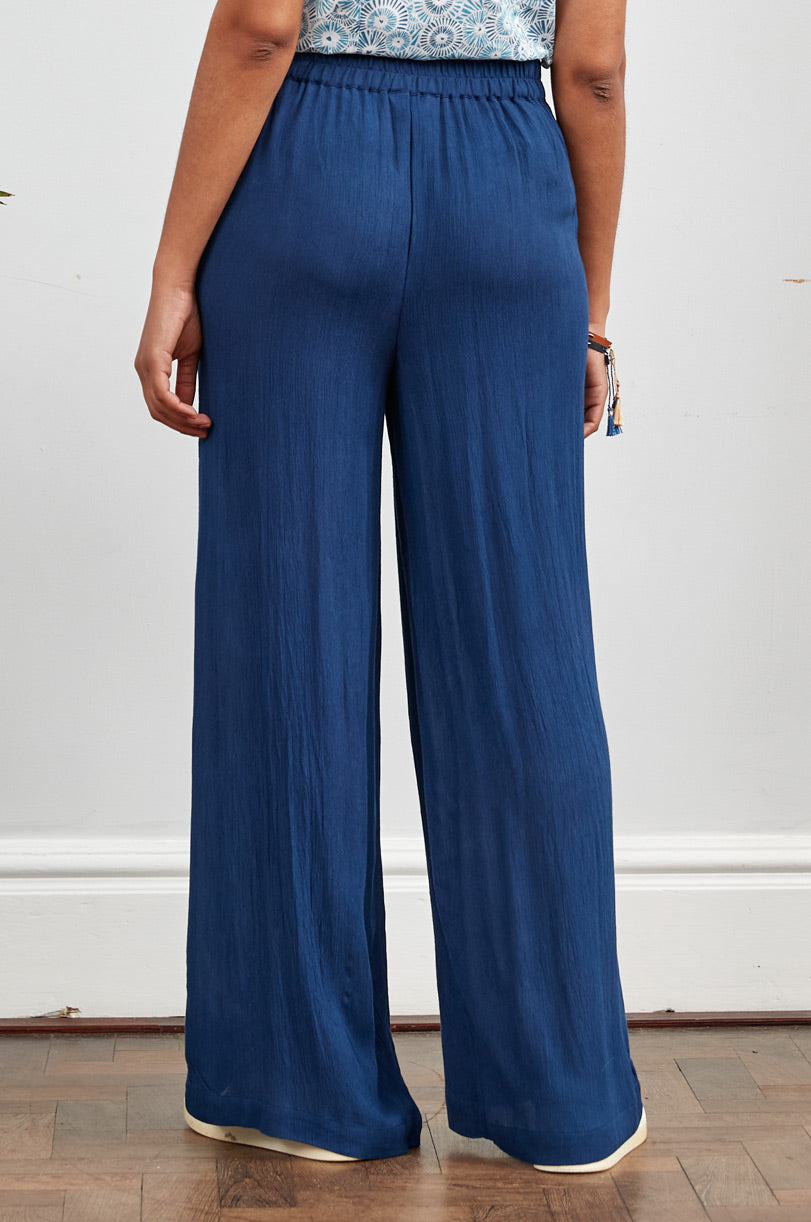 Crinkle Viscose Straight Leg Trousers