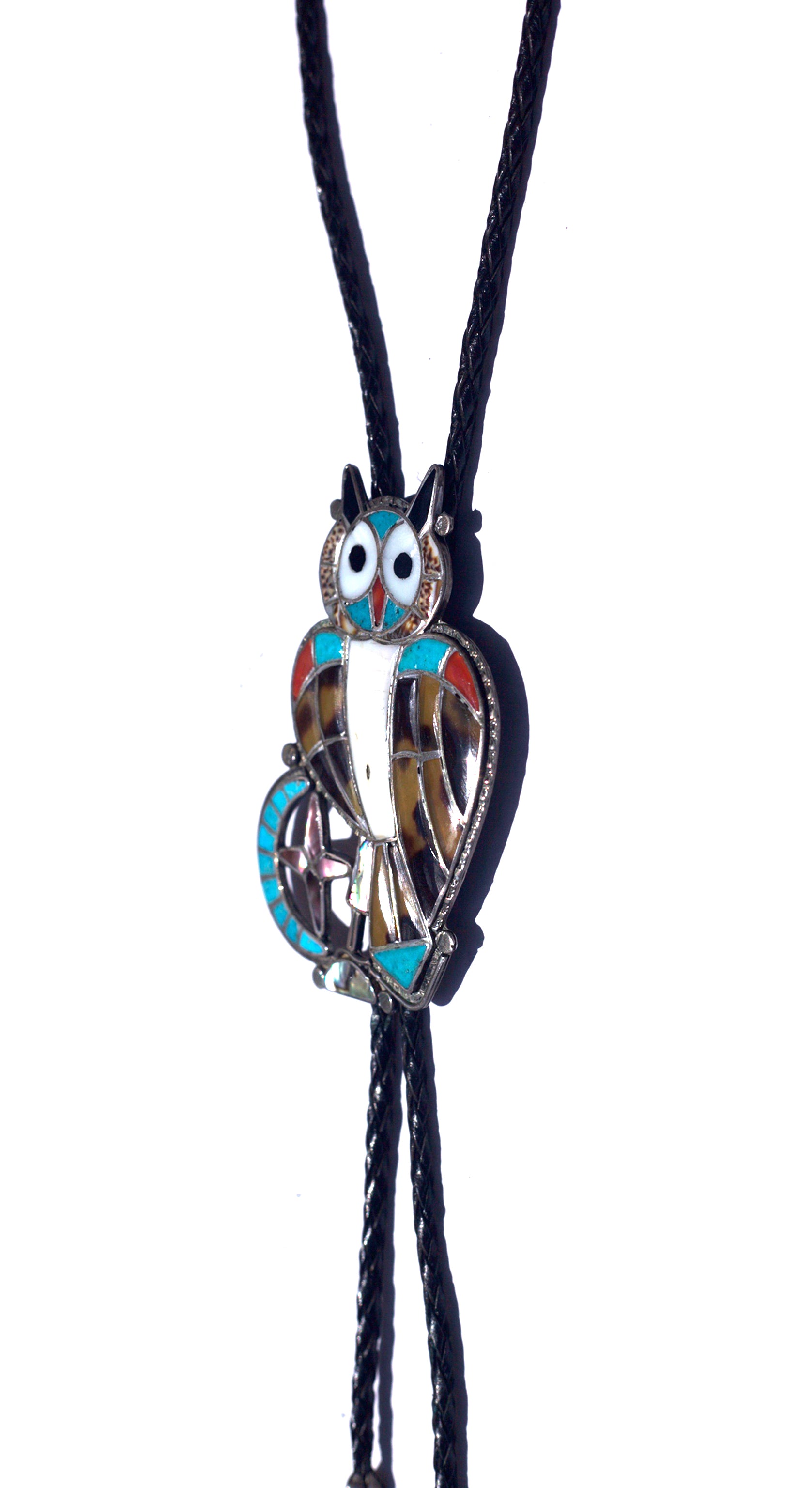 Inlaid Owl Leather Bolo